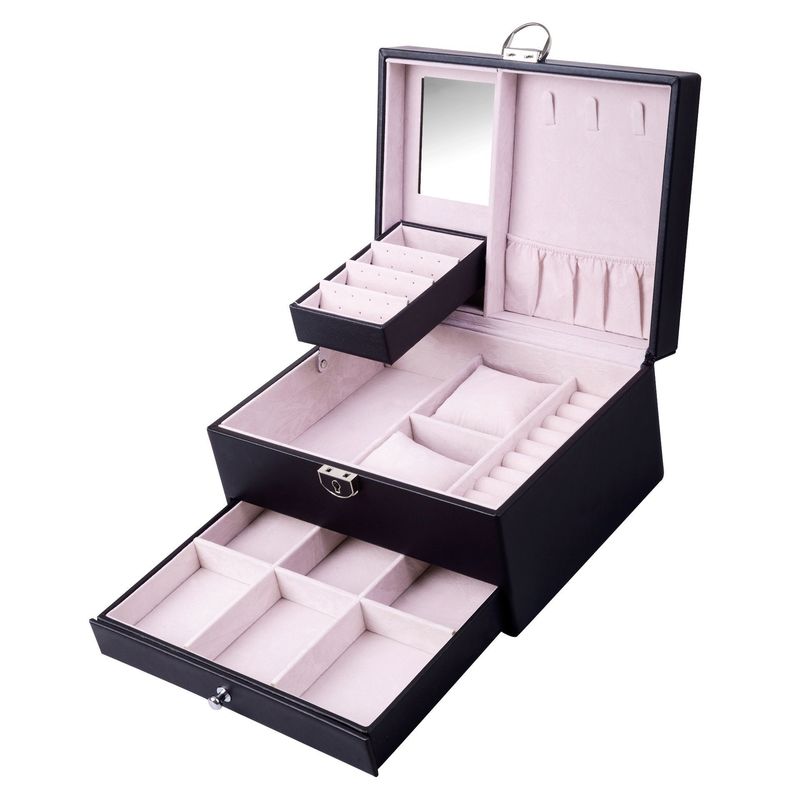Trung bình mở đường Clamshell PU bộ trang sức da / nhẫn / vòng mắt / vòng cổ / vòng đeo tay / hộp lưu trữ đồng hồ cho và đồ trang sức sang trọng