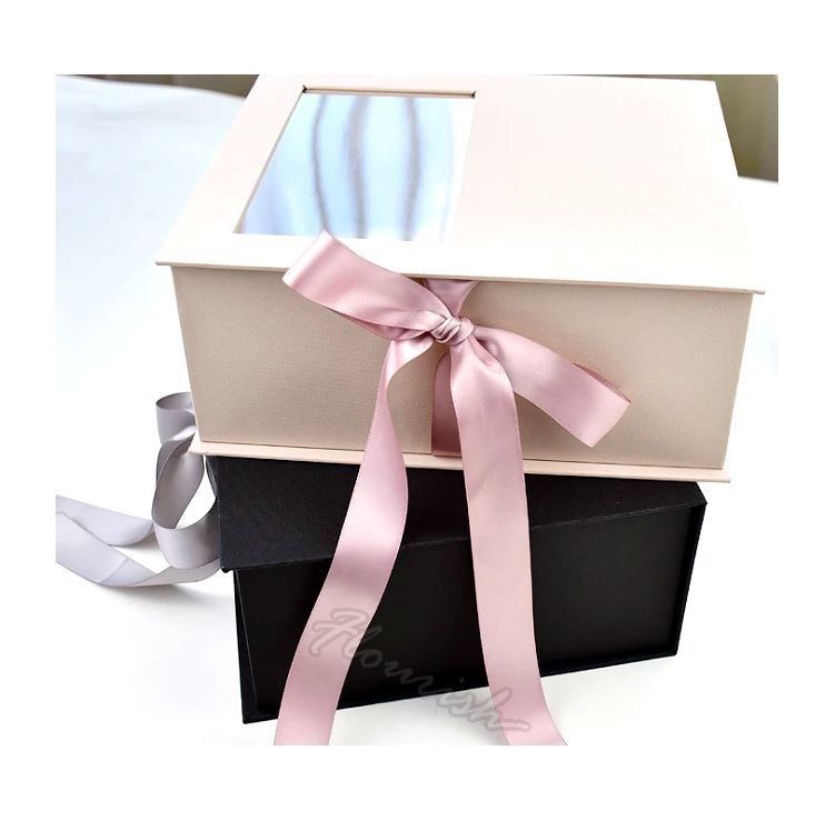 Bao bì hộp quà hoa màu sắc tùy chỉnh với cửa sổ rõ ràng và ruy băng thân thiện với môi trường