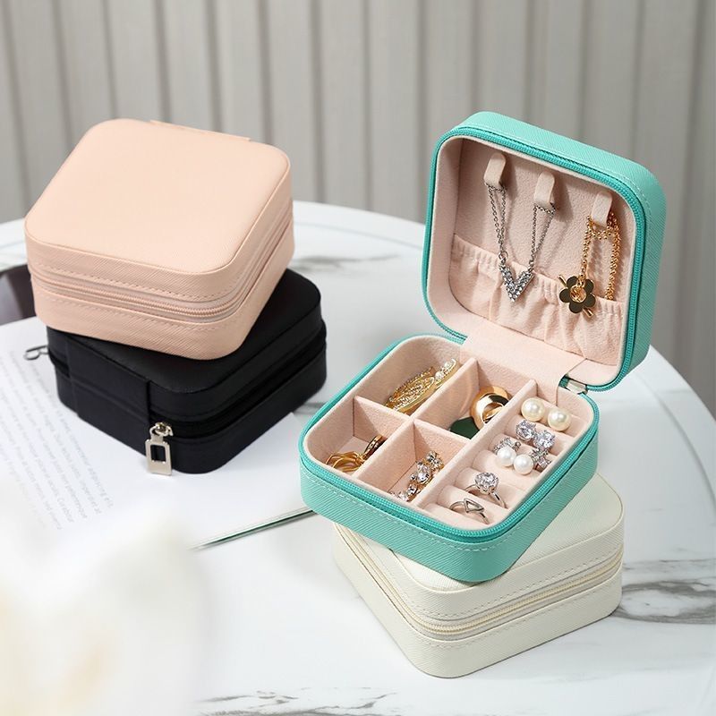 Bộ đồ trang sức vuông hộp quà hộp mini hộp cho phụ nữ nữ thời trang Solid Luxury Portable PU Da PVC Thẻ