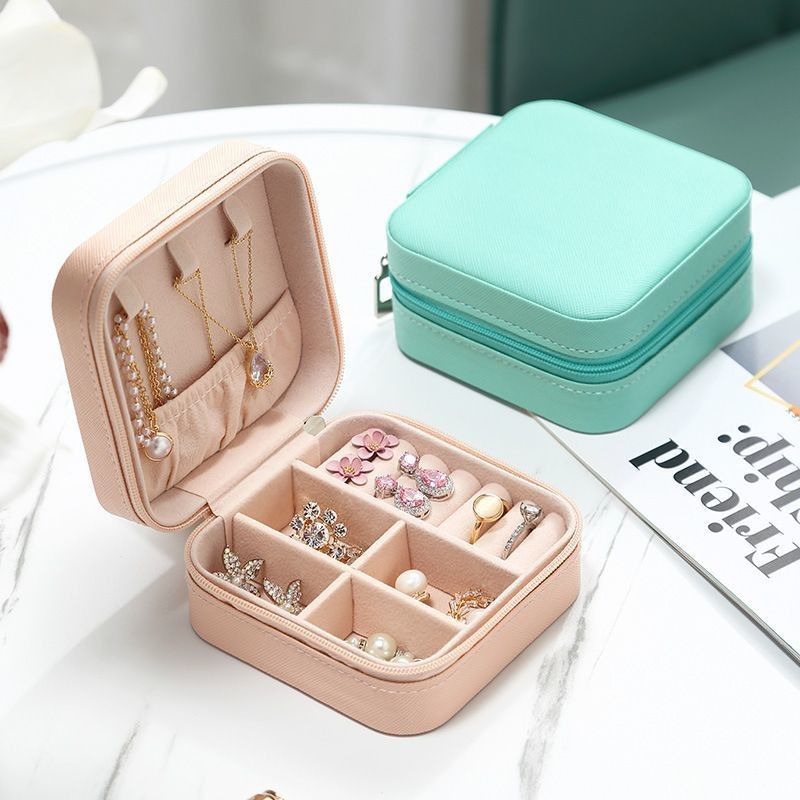 Bộ đồ trang sức vuông hộp quà hộp mini hộp cho phụ nữ nữ thời trang Solid Luxury Portable PU Da PVC Thẻ